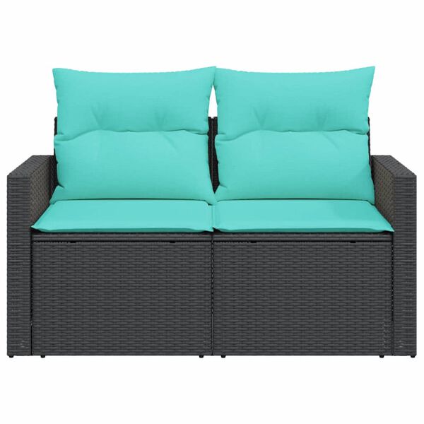 vidaXL Garden Sofa with Cushions 2-Seater Black Poly Rattan