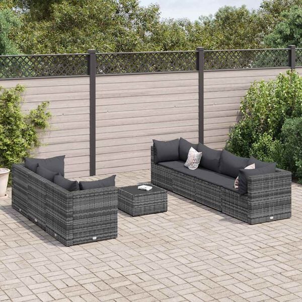 vidaXL 8 Piece Garden Lounge Set with Cushions Grey Poly Rattan