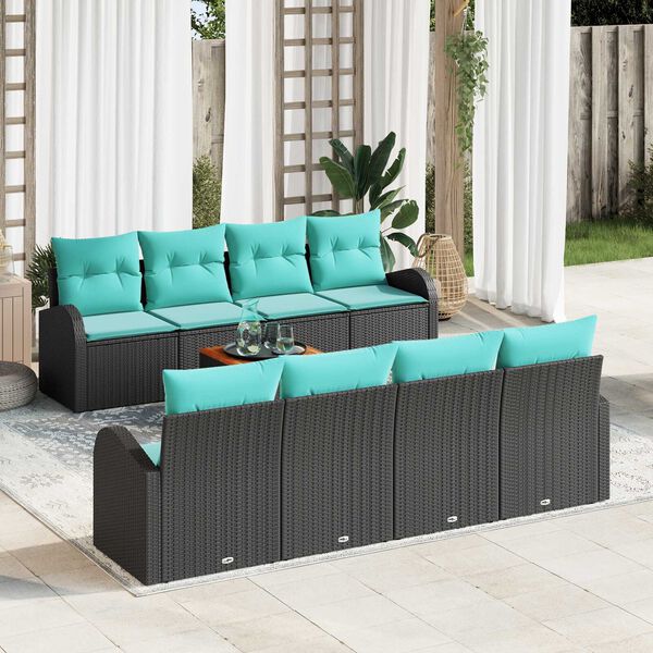 vidaXL 9 Piece Garden Sofa Set with Cushions Black Poly Rattan Acacia