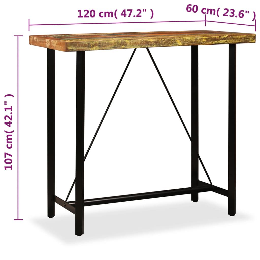 vidaXL Bar Table Solid Reclaimed Wood 120x60x107 cm
