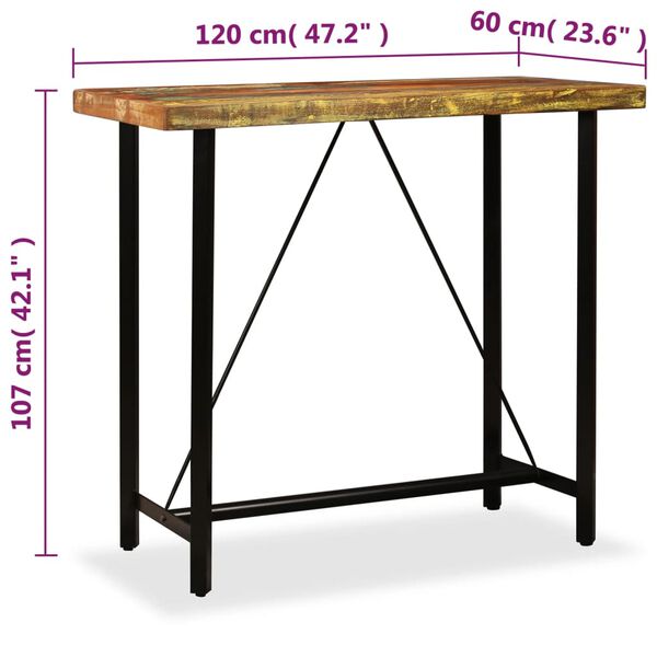 vidaXL Bar Table Solid Reclaimed Wood 120x60x107 cm