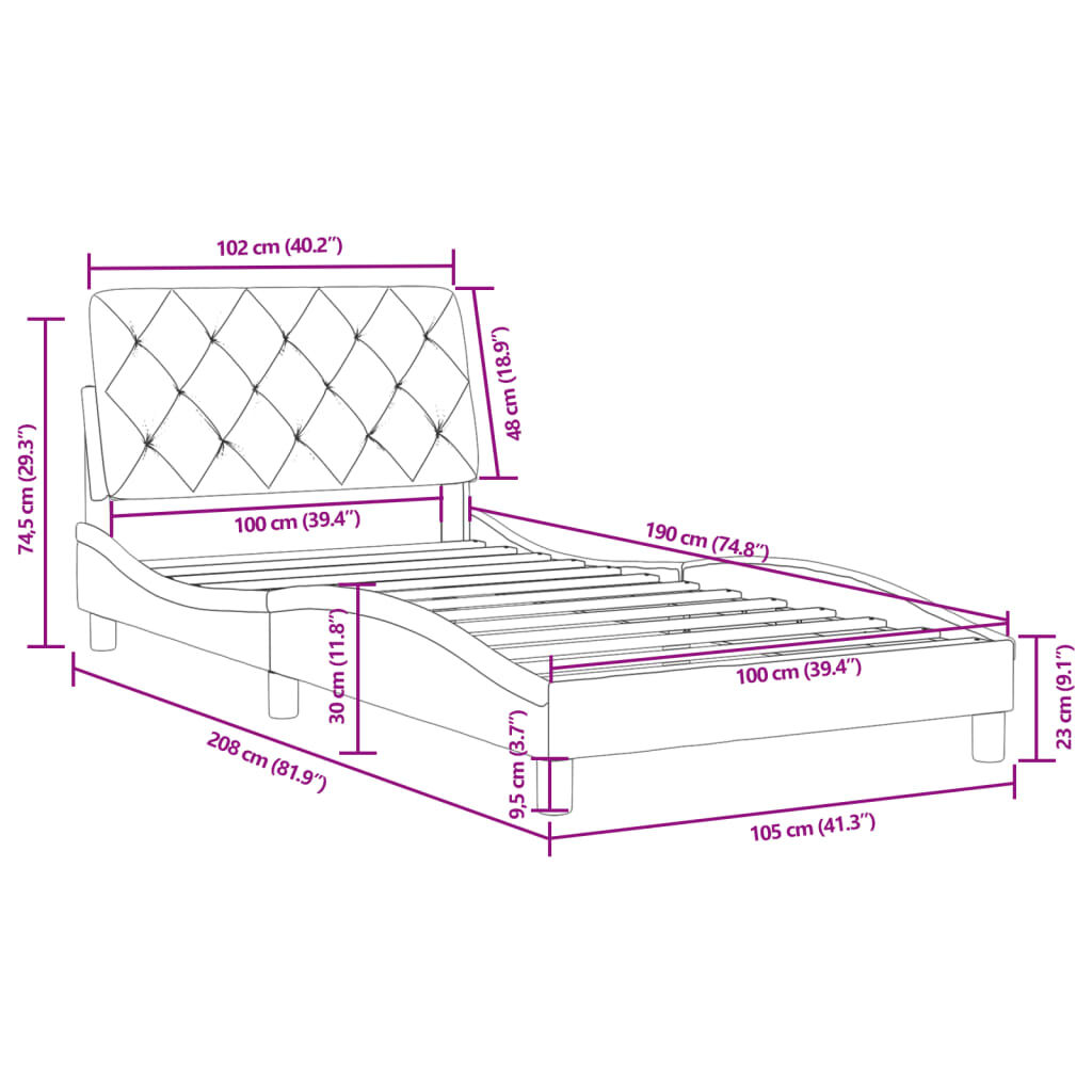 vidaXL Bed Frame without Mattress Dark Grey 100x190 cm Velvet