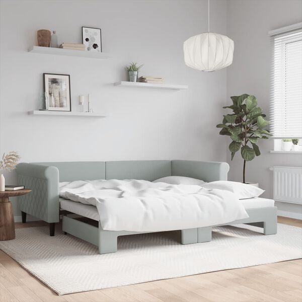 vidaXL Daybed with Trundle without Mattress Light Grey 100x190 cm