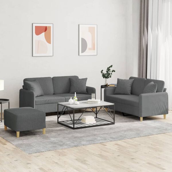 vidaXL 3 Piece Sofa Set with Pillows Dark Grey Fabric