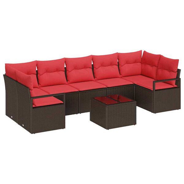 vidaXL Garden Sofa Set 8 pcs Brown, Red 55 x 55 x 37 cm Poly Rattan