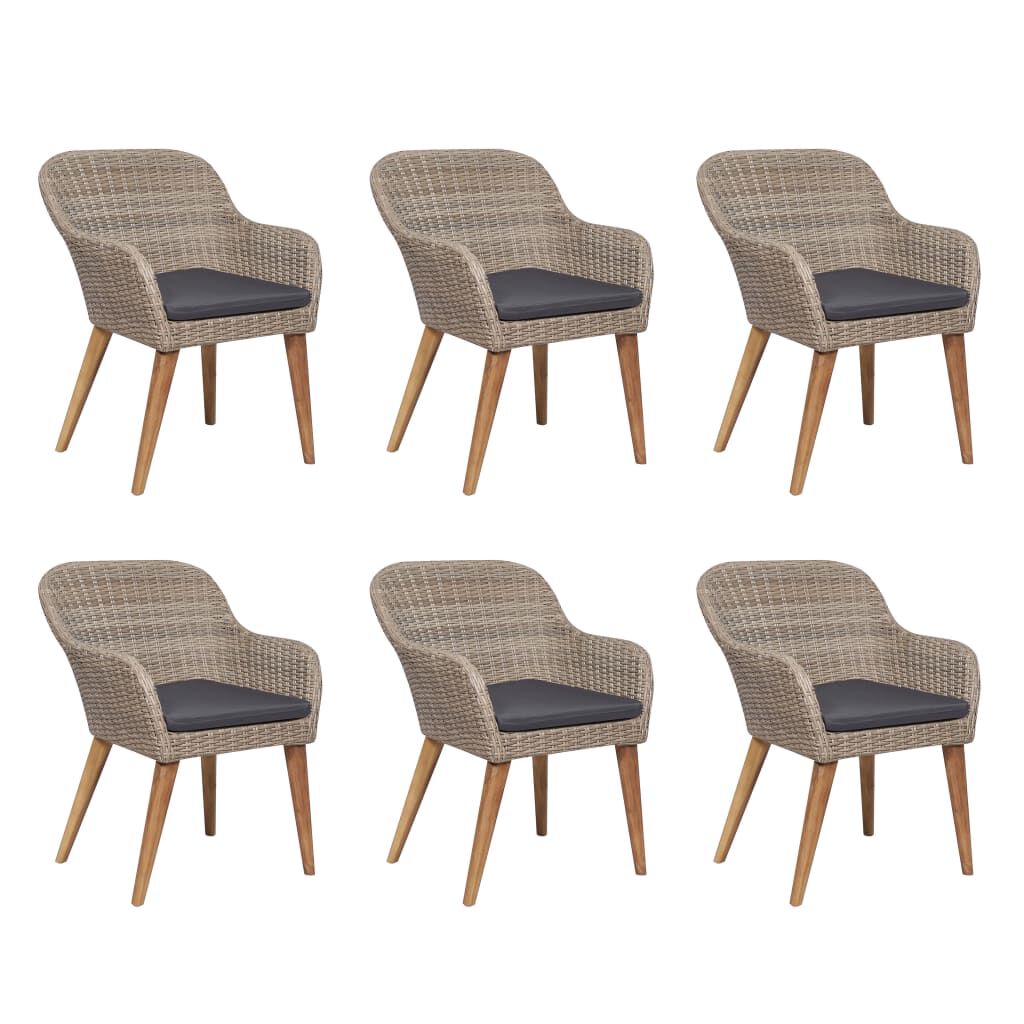 vidaXL 7 Piece Outdoor Dining Set with Cushions Poly Rattan