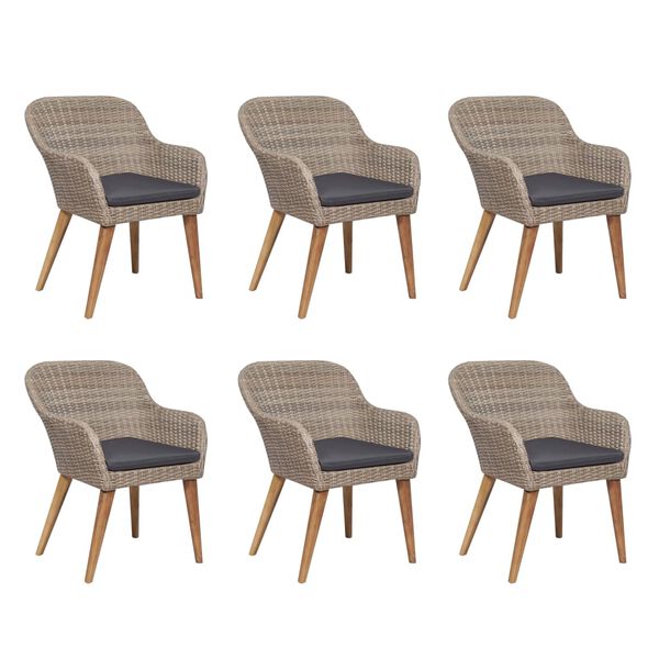 vidaXL 7 Piece Outdoor Dining Set with Cushions Poly Rattan