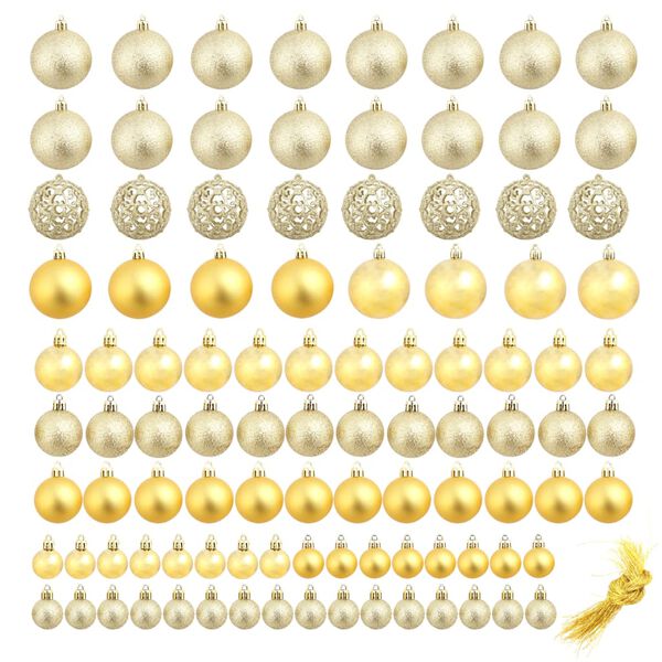 vidaXL 100 Piece Christmas Ball Set 3/4/6 cm Gold