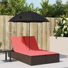 vidaXL Double Sun Lounger with Cushions&Parasol Brown Poly Rattan