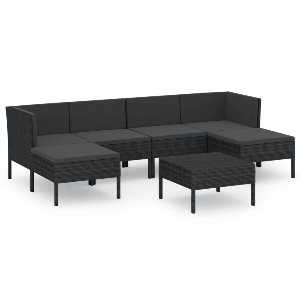 vidaXL 7 Piece Garden Lounge Set with Cushions Poly Rattan Black