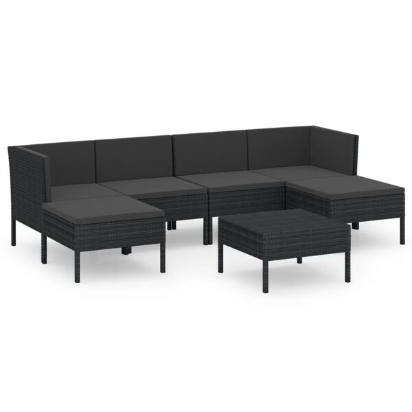 vidaXL 7 Piece Garden Lounge Set with Cushions Poly Rattan Black