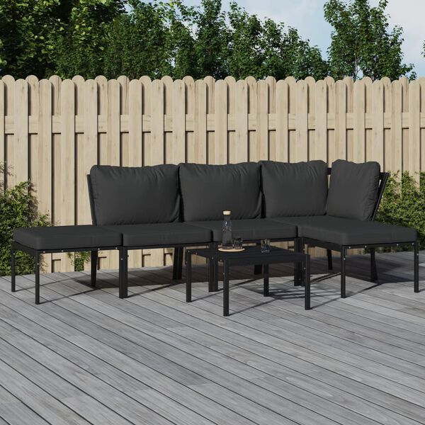 vidaXL 6 Piece Garden Lounge Set with Grey Cushions Steel