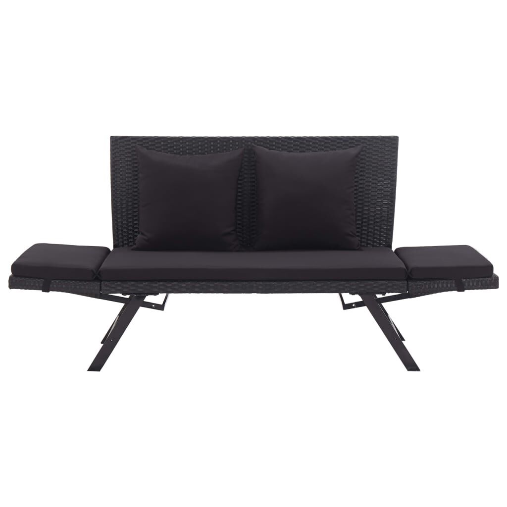 vidaXL Garden Bench with Cushions 176 cm Black Poly Rattan