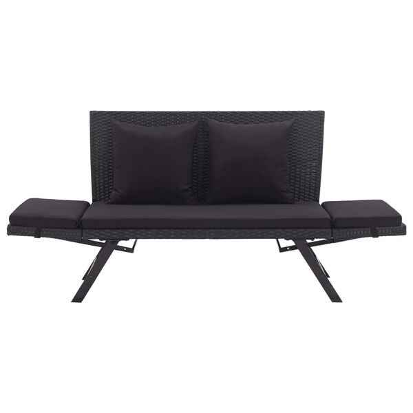 vidaXL Garden Bench with Cushions 176 cm Black Poly Rattan