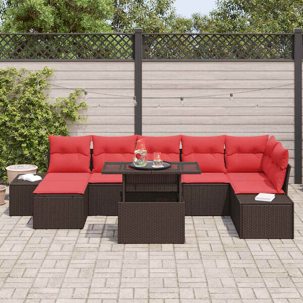 vidaXL Garden Sofa Set with Cushion 8 pcs Brown and Red Poly Rattan