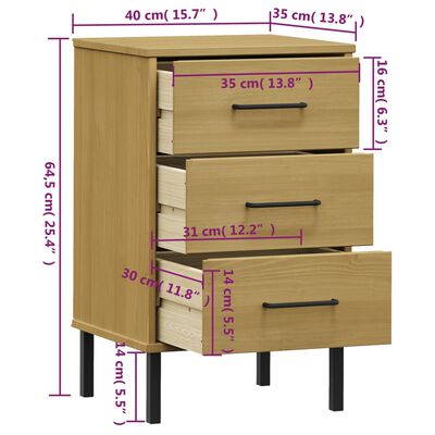 vidaXL Bedside Cabinet with Metal Legs Brown Solid Wood Pine OSLO