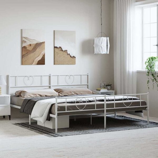vidaXL Metal Bed Frame without Mattress with Footboard White 193x203cm
