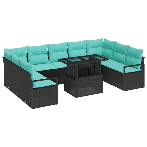 vidaXL Garden Sofa Set with Cushion 10 pcs Black Poly rattan
