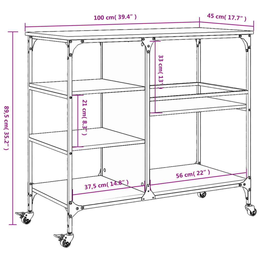 vidaXL Kitchen Trolley Black 100x45x89.5 cm Engineered Wood