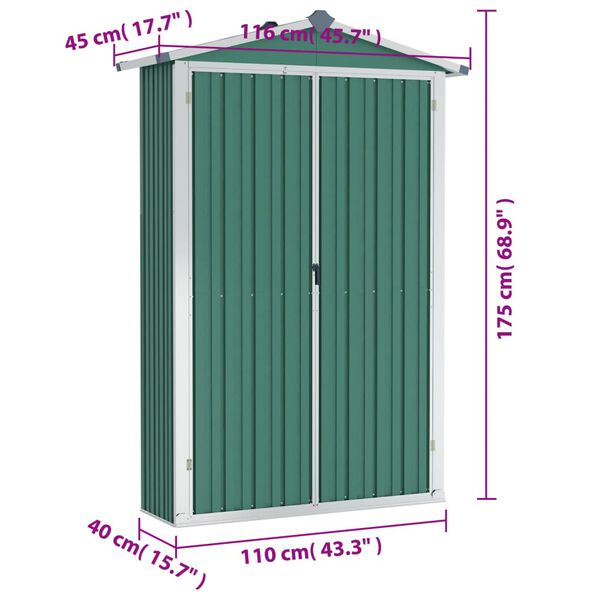 vidaXL Garden Shed Green 116x45x175 cm Galvanised Steel
