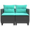 vidaXL Garden Sofa 2-Seater with Stools Black Poly Rattan