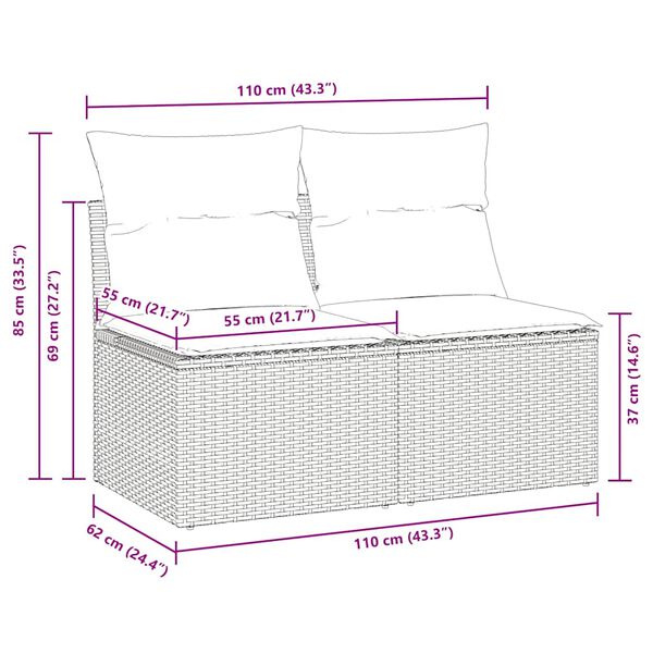 vidaXL 2 Piece Garden Sofa Set with Cushions Grey Poly Rattan Acacia