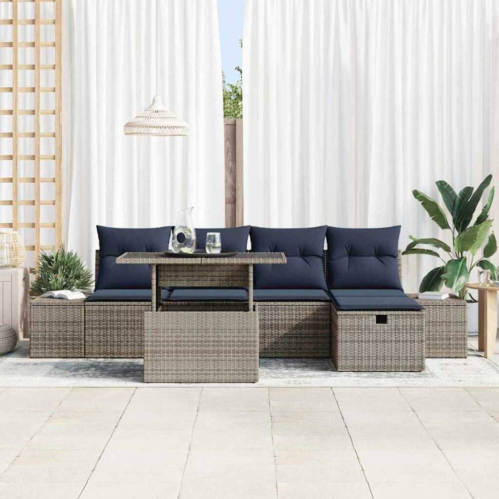 vidaXL Garden Sofa Set with Cushion 6 pcs Grey Poly rattan