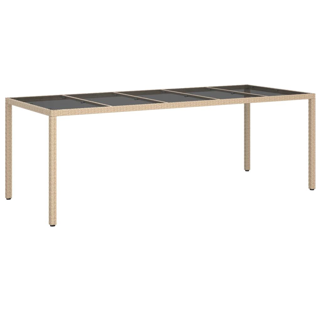 vidaXL Garden Table Beige 250x100x75 cm Tempered Glass and Poly Rattan