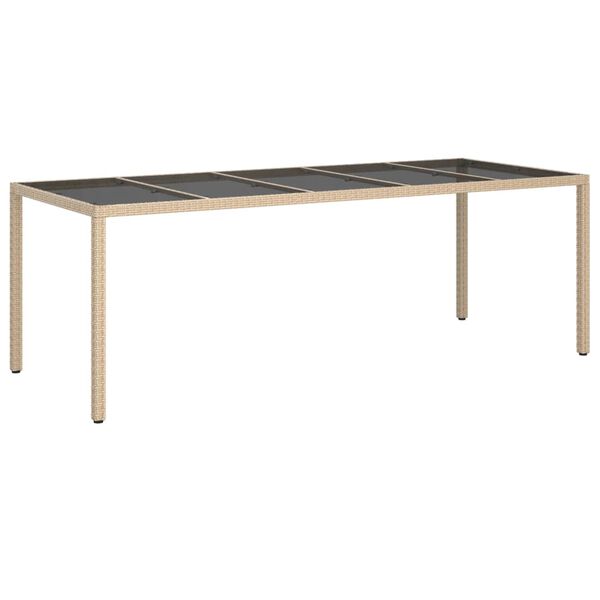 vidaXL Garden Table Beige 250x100x75 cm Tempered Glass and Poly Rattan