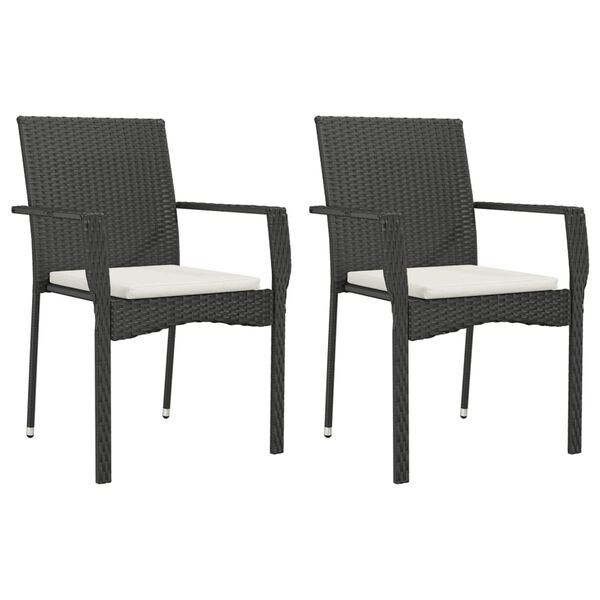 vidaXL 3 Piece Garden Dining Set with Cushions Black Poly Rattan