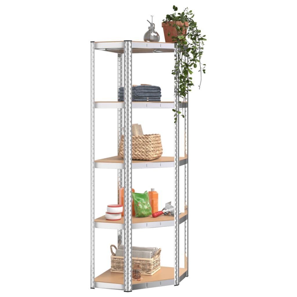 vidaXL 5-Layer Corner Shelf Silver Steel&Engineered Wood