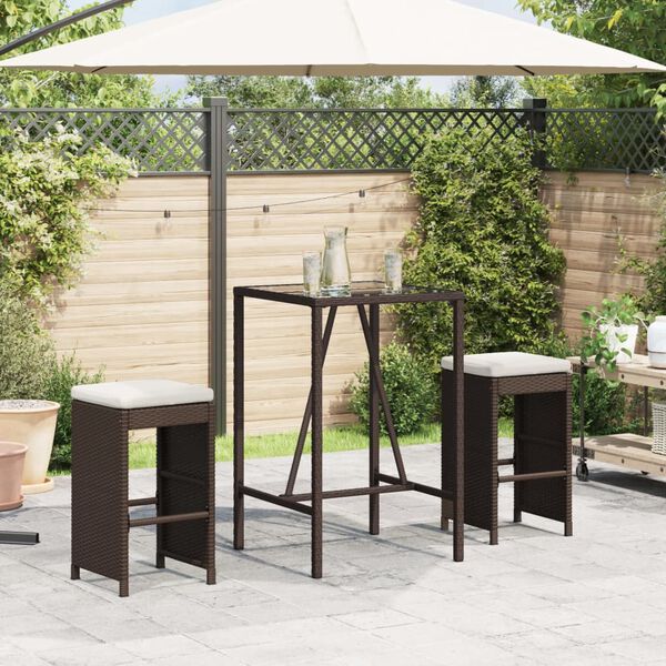 vidaXL Garden Bar Stools with Cushions 2 pcs Brown Poly Rattan