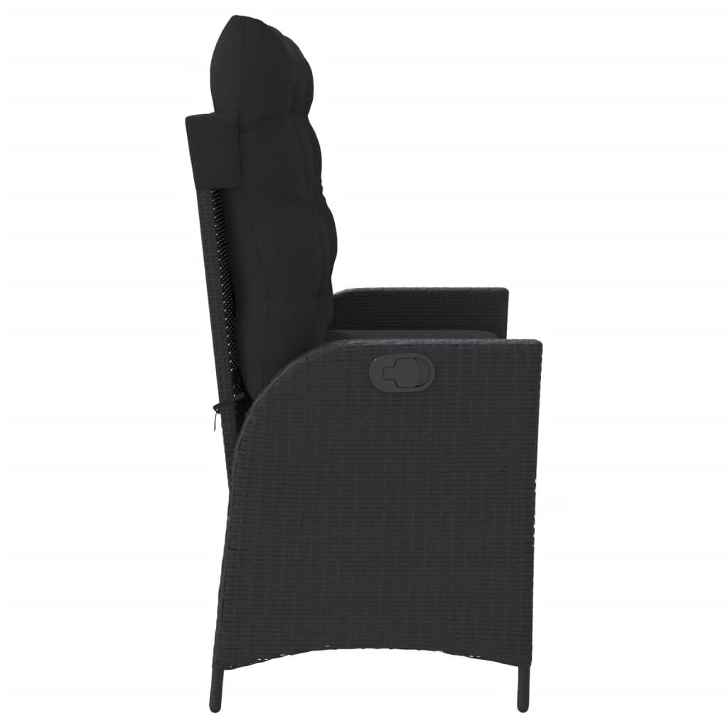 vidaXL Reclining Garden Bench with Cushions Black Poly Rattan