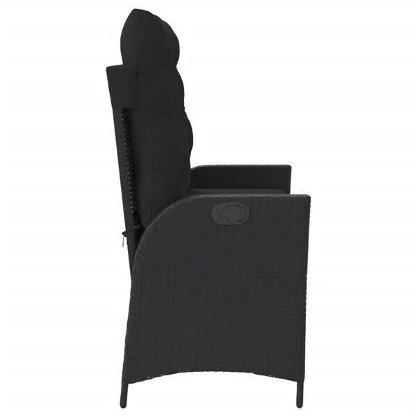 vidaXL Reclining Garden Bench with Cushions Black Poly Rattan