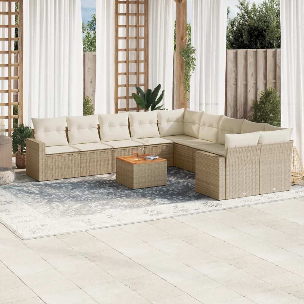 vidaXL 11 Piece Garden Sofa Set with Cushions Beige Poly Rattan