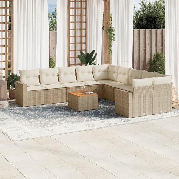 vidaXL 11 Piece Garden Sofa Set with Cushions Beige Poly Rattan