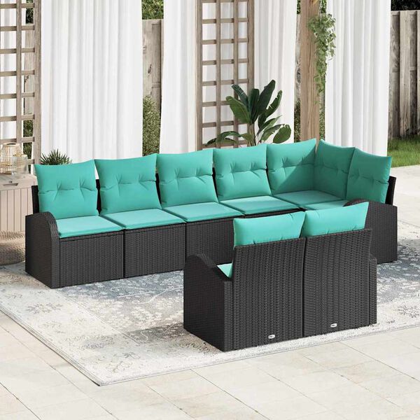 vidaXL Garden Sofa Set 8 pcs Black and Turquoise Poly Rattan