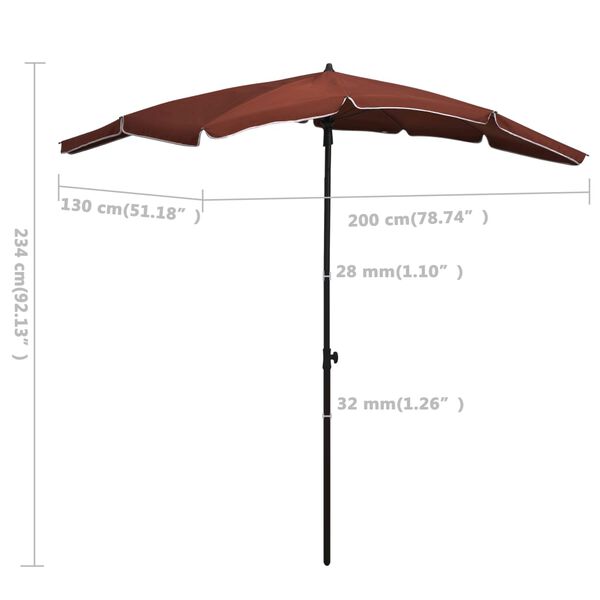vidaXL Garden Parasol with Pole 200x130 cm Terracotta