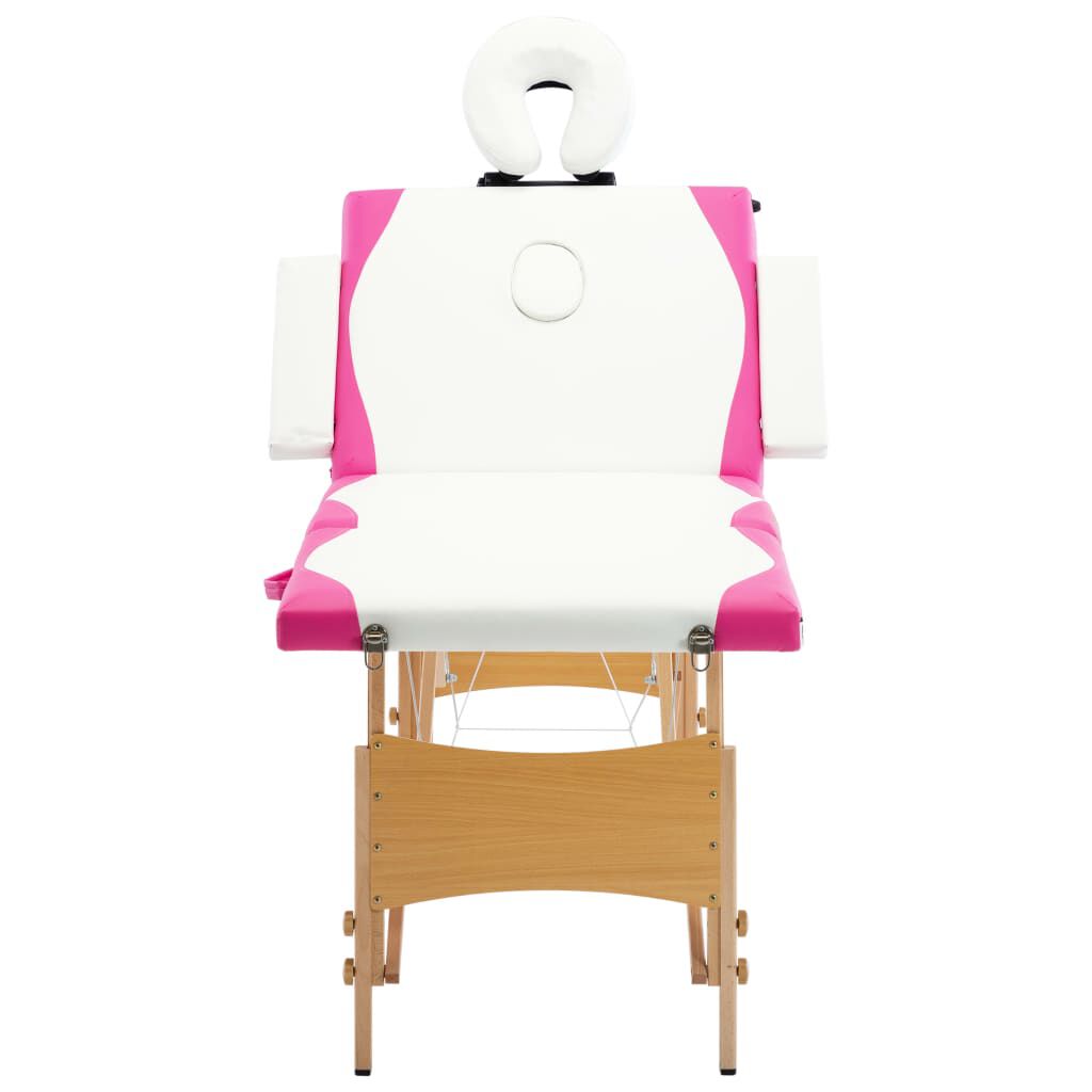 vidaXL Foldable Massage Table 4 Zones Wood White and Pink