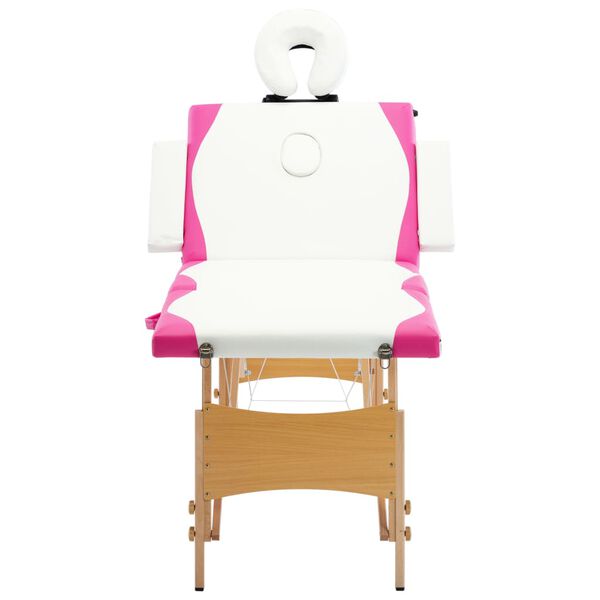 vidaXL Foldable Massage Table 4 Zones Wood White and Pink