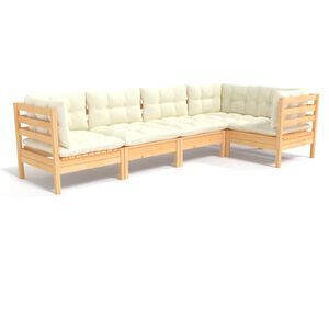 vidaXL 5 Piece Garden Lounge Set with Cream Cushions Pinewood