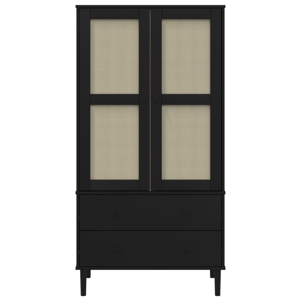 vidaXL Wardrobe SENJA Rattan Look Black 90x55x175 cm Solid Wood Pine