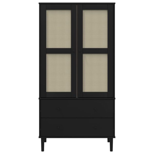 vidaXL Wardrobe SENJA Rattan Look Black 90x55x175 cm Solid Wood Pine