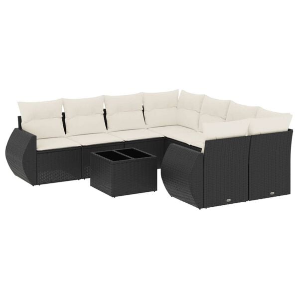 vidaXL 9 Piece Garden Sofa Set with Cushions Black Poly Rattan