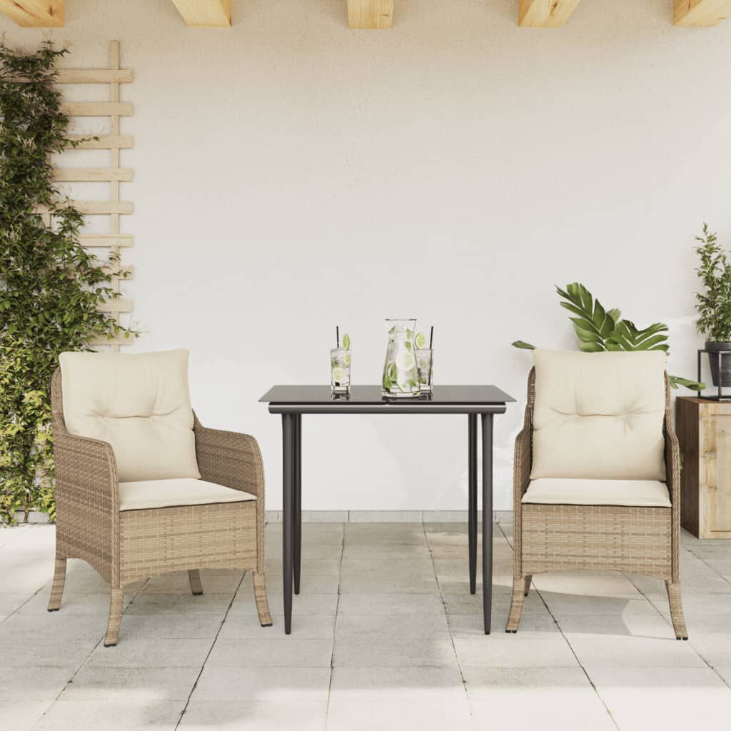 vidaXL 3 Piece Garden Dining Set with Cushions Beige Poly Rattan