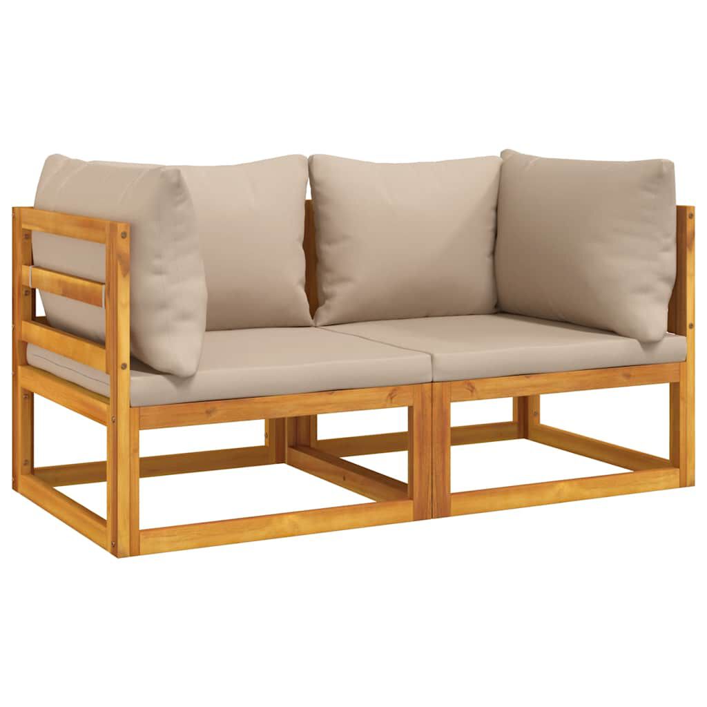 vidaXL Sectional Corner Sofas 2 pcs with Taupe Cushions Solid Wood Acacia