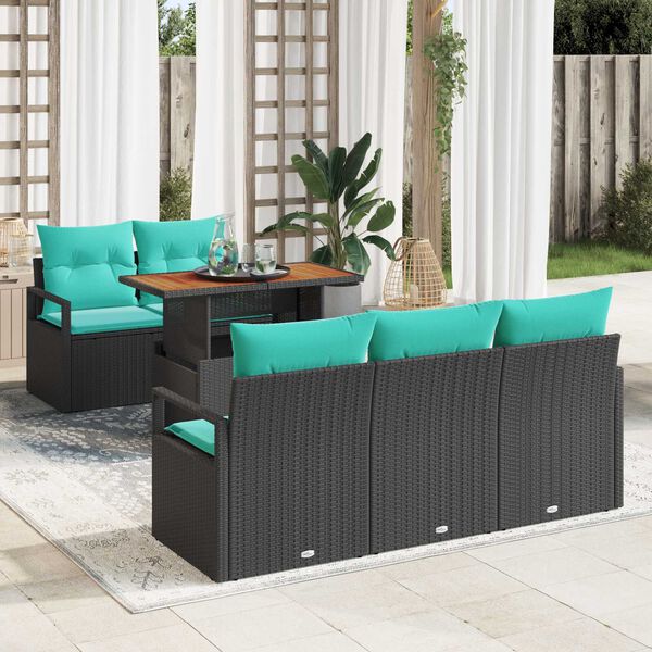 vidaXL 6 Piece Garden Sofa Set with Cushions Black Poly Rattan