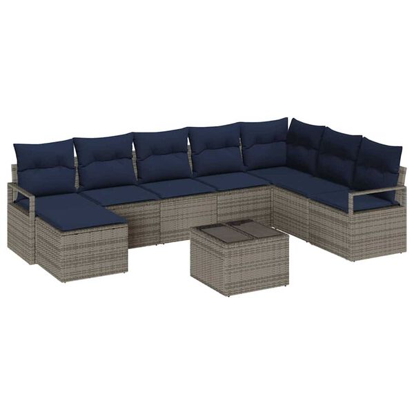 vidaXL Garden Sofa Set 9 pcs Grey Poly rattan