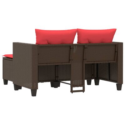 vidaXL Garden Sofa 2-Seater with Stools Brown Poly Rattan