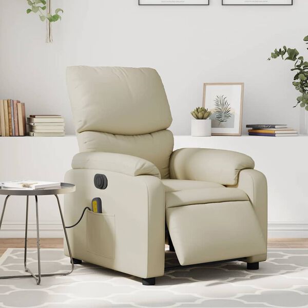 vidaXL Electric Massage Recliner Chair Cream Faux Leather